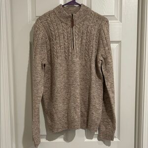 FRYE AND CO. Men's Heather Oatmeal Cable Half-Zip Sweater